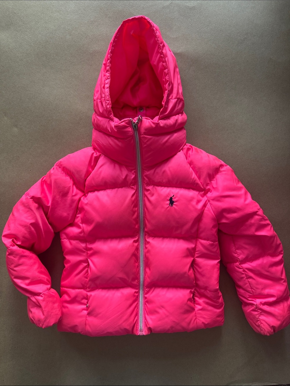 Polo Ralph Lauren Girls' Pink Hooded Puffer Jacket-some stained area see pics